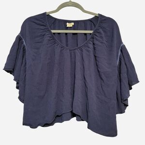 Anama Women M Navy Flare Sleeve Blouse Crochet Flowy Boho Coastal Cowgirl Whimsy